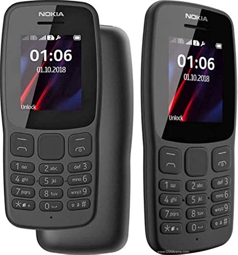 Nokia 106 tutti i vettori 4GB Dual Sim 2018 Grigio Scuro Con Torcia LED - Radio FM - Big Button Phone - Design e materiali