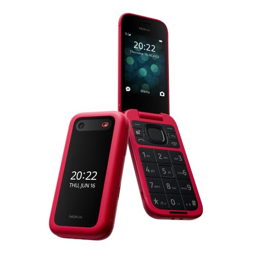 Nokia 2660 - Telefono Cellulare 4G Dual Sim, Display 2.8", Tasti Grandi, Tasto SOS, Fotocamera, Bluetooth, Radio FM Wireless e lettore mp3, Ampia batteria, Rosso, Italia - Design e materiali